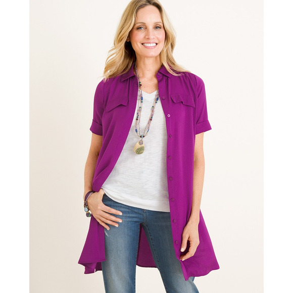Chico's Button Front Short Sleeve Tunic Purple 8 - Picture 3 of 9